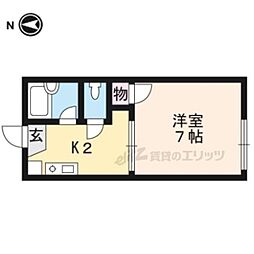 第二舟岡山荘 1Kの間取図画像