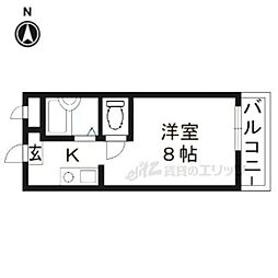 京福電気鉄道北野線 北野白梅町駅 徒歩17分の賃貸マンション 1階ワンルームの間取り