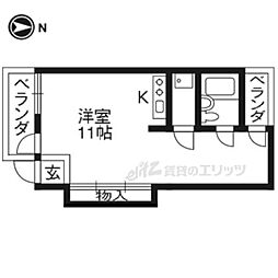 京福電気鉄道北野線 北野白梅町駅 徒歩13分の賃貸マンション 3階ワンルームの間取り