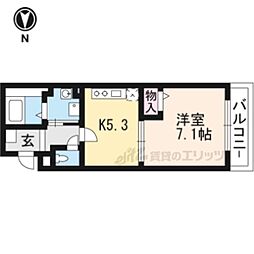 京都市営烏丸線 北大路駅 徒歩5分の賃貸マンション 2階1DKの間取り
