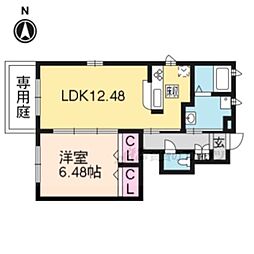 京都市営烏丸線 北大路駅 バス19分 西賀茂車庫前下車 徒歩8分の賃貸アパート 1階1LDKの間取り