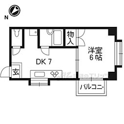 叡山電鉄叡山本線 三宅八幡駅 徒歩1分の賃貸マンション 2階1DKの間取り