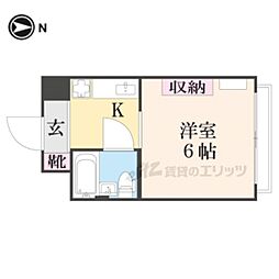 京都市営烏丸線 今出川駅 徒歩1分の賃貸マンション 3階ワンルームの間取り