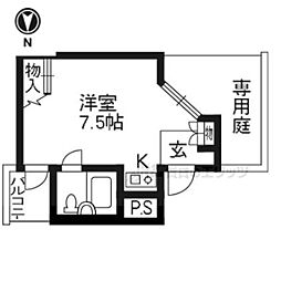 京阪本線 出町柳駅 徒歩7分の賃貸マンション 1階ワンルームの間取り