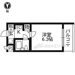 京福電気鉄道北野線 北野白梅町駅 徒歩15分の賃貸マンション 4階1Kの間取り