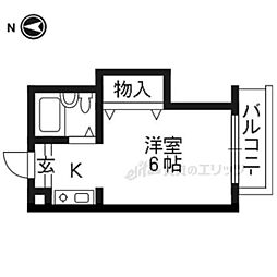 京都市営烏丸線 今出川駅 徒歩17分の賃貸マンション 2階ワンルームの間取り