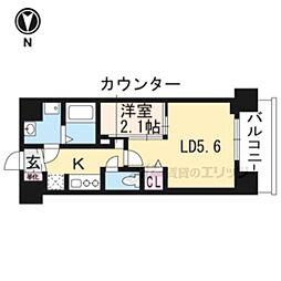 叡山電鉄叡山本線 茶山・京都芸術大学駅 徒歩3分の賃貸マンション 2階1LDKの間取り