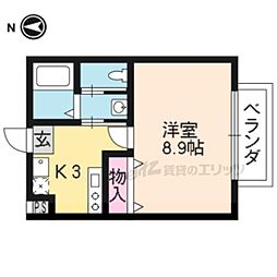 京福電気鉄道北野線 北野白梅町駅 徒歩9分の賃貸マンション 2階1Kの間取り