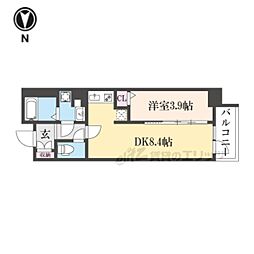 アクアプレイス京都千本丸太町 1DKの間取図画像