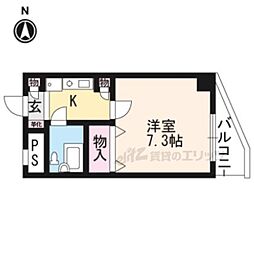 リバティ東大路 1Kの間取図画像