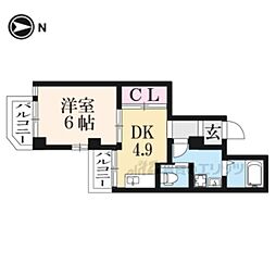 フレーヴァー北山 1DKの間取図画像