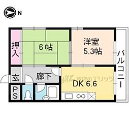 アンジェ北壺井 2DKの間取図画像