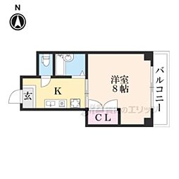 PEACEWELL祇園 1Kの間取図画像