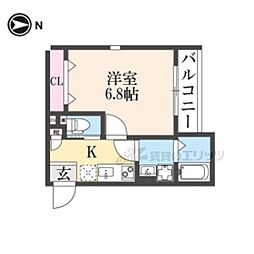 YUMARIN7百万遍 1Kの間取図画像