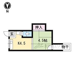 京阪本線 神宮丸太町駅 徒歩16分の賃貸アパート 1階1Kの間取り