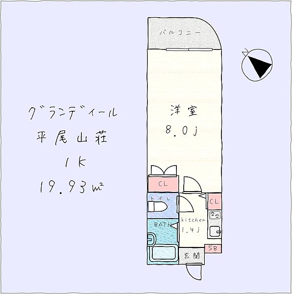 グランディール平尾山荘 202｜福岡県福岡市中央区平尾5丁目(賃貸マンション1K・2階・19.93㎡)の写真 その2