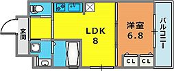 プリオーレ三宮 1LDKの間取図画像