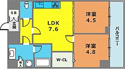 ロイヤルヒル神戸三ノ宮Part2 2LDKの間取図画像