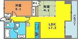 レジディア三宮東 2LDKの間取図画像