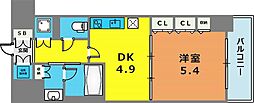 レジディア神戸磯上 1DKの間取図画像
