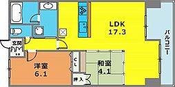 レジディア三宮東 2LDKの間取図画像