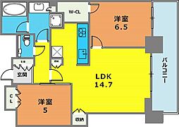 シティタワー神戸三宮 2LDKの間取図画像