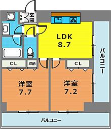 ロイヤルヒル神戸三ノ宮Part2 2LDKの間取図画像