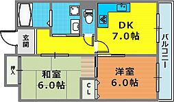 コスタレイ神戸二宮 2DKの間取図画像