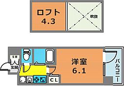 エステムコート三宮駅前ラドゥー 1Kの間取図画像
