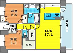 ザ・パークハウス神戸トアロード 2LDKの間取図画像