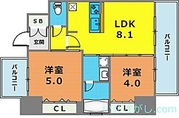 エステムプラザ神戸三宮ルクシア 2LDKの間取図画像