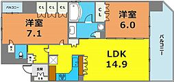 リーガル神戸海岸通 2LDKの間取図画像