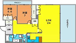 ランドマーク住吉 2LDKの間取図画像