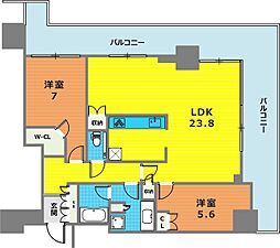 シティタワー神戸三宮 2LDKの間取図画像