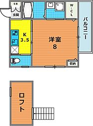 HCフラッツ青谷ガーデン 1Kの間取図画像