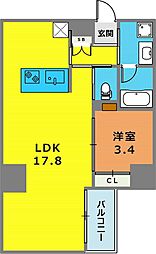 ゾナ神戸磯上通 1LDKの間取図画像