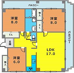 西岡本パレス 3LDKの間取図画像