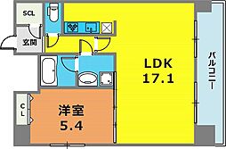 KDXレジデンス三宮 1LDKの間取図画像