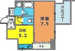 エステムプラザ神戸三宮ルクシア 1DKの間取図画像