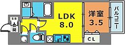 セレニテ三宮 1DKの間取図画像