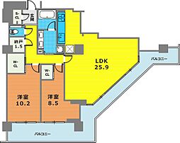 アーバンライフ神戸三宮ザ・タワー 2SLDKの間取図画像