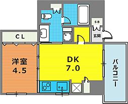 ディアルクス三宮 1DKの間取図画像