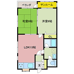 ヴィラ・ラボール新根塚 2LDKの間取図画像