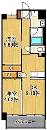 ウィングス門司駅前 13階2DKの間取り