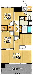 ラフィーネ香春口 11階2LDKの間取り