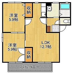 ハイツ四季の里 B棟 2階2LDKの間取り