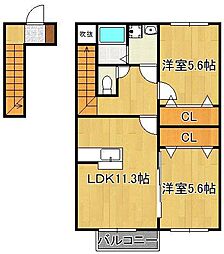 エスポワールISHIBASHI 2LDKの間取図画像