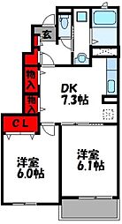 ドリームハウス2 2DKの間取図画像