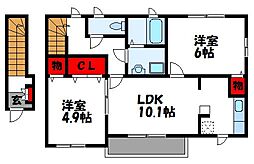 サンパティークウェスト1 2LDKの間取図画像