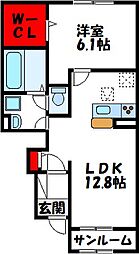 ティーダ水巻B 1LDKの間取図画像